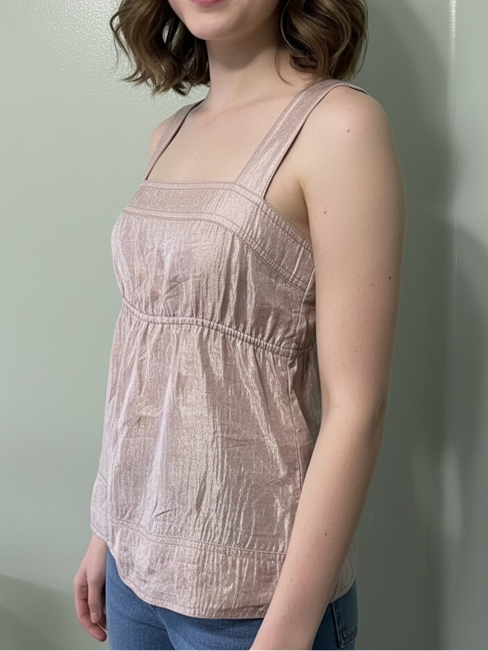 Apriori Women's Metallic Blush Square-Neck Tank Top Size 6 viscose blend